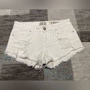 White Distressed Jean Shorts
